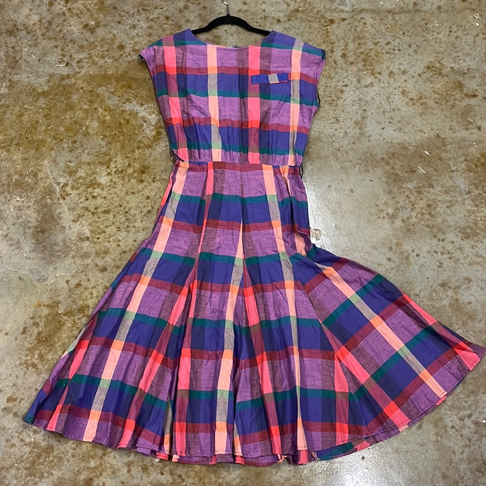 1980s Glaviano Cotton Plaid Dress